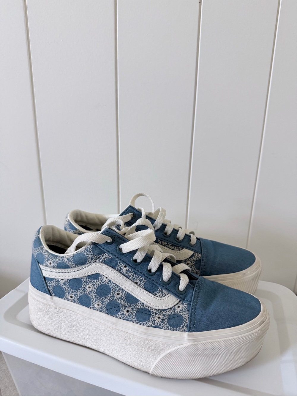 Vans Light denim Blue Lace-Detail Sneakers with White Stripe